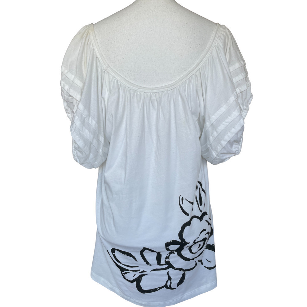 Karen by Karen Kane Womens Top Blouse Size XL White Black Puff Sleeves Cotton - Picture 3 of 10